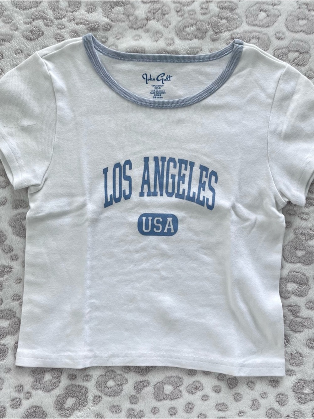 Brandy Melville White Crop Tee with Light Blue 'Los Angeles USA' Graphic
